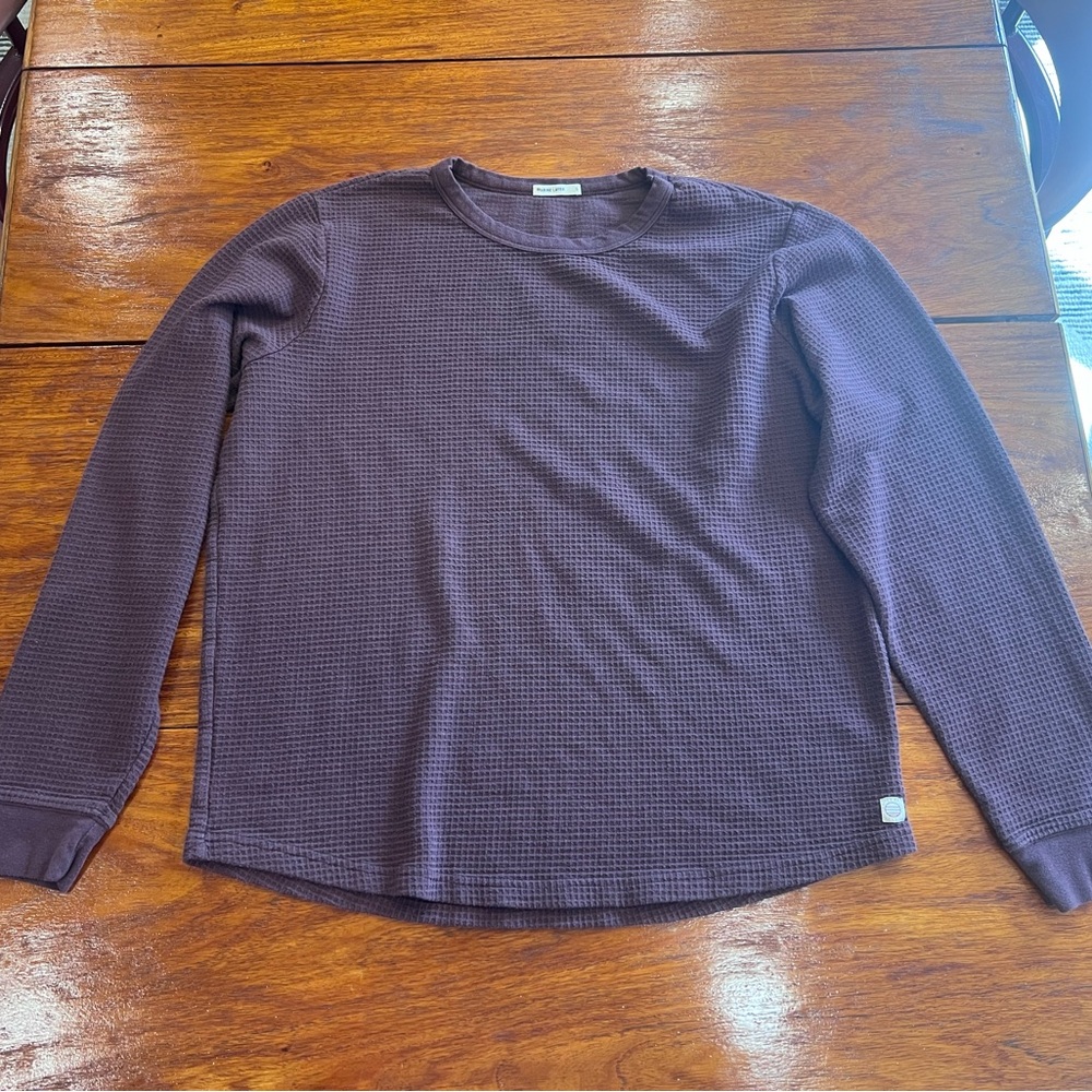Marine Layer Men's Long Sleeve Waffle Knit Shirt in Deep Plum